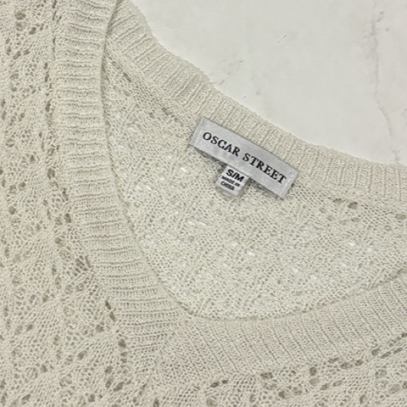 Crochet Knit V Neck Top Sweater White Ivory Coverup Size Small Medium S/M - Picture 6 of 9